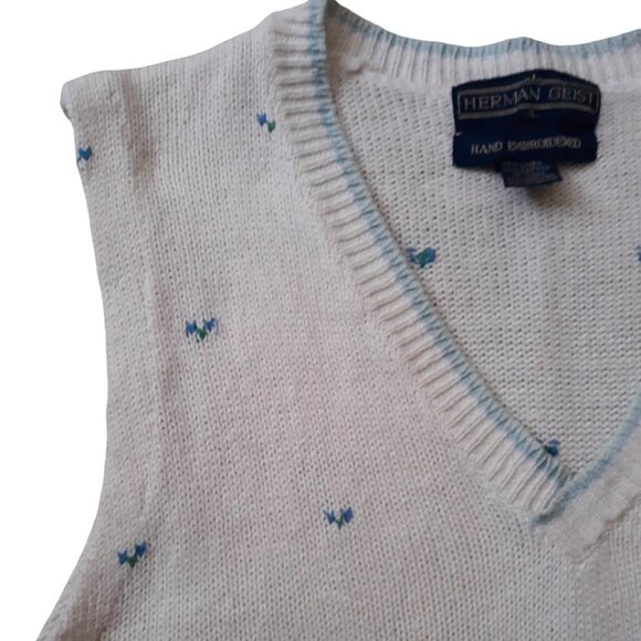 Herman Geist Preppy Embroidered Sweater Vest Linen Cotton Vintage Hong Kong - Picture 6 of 9